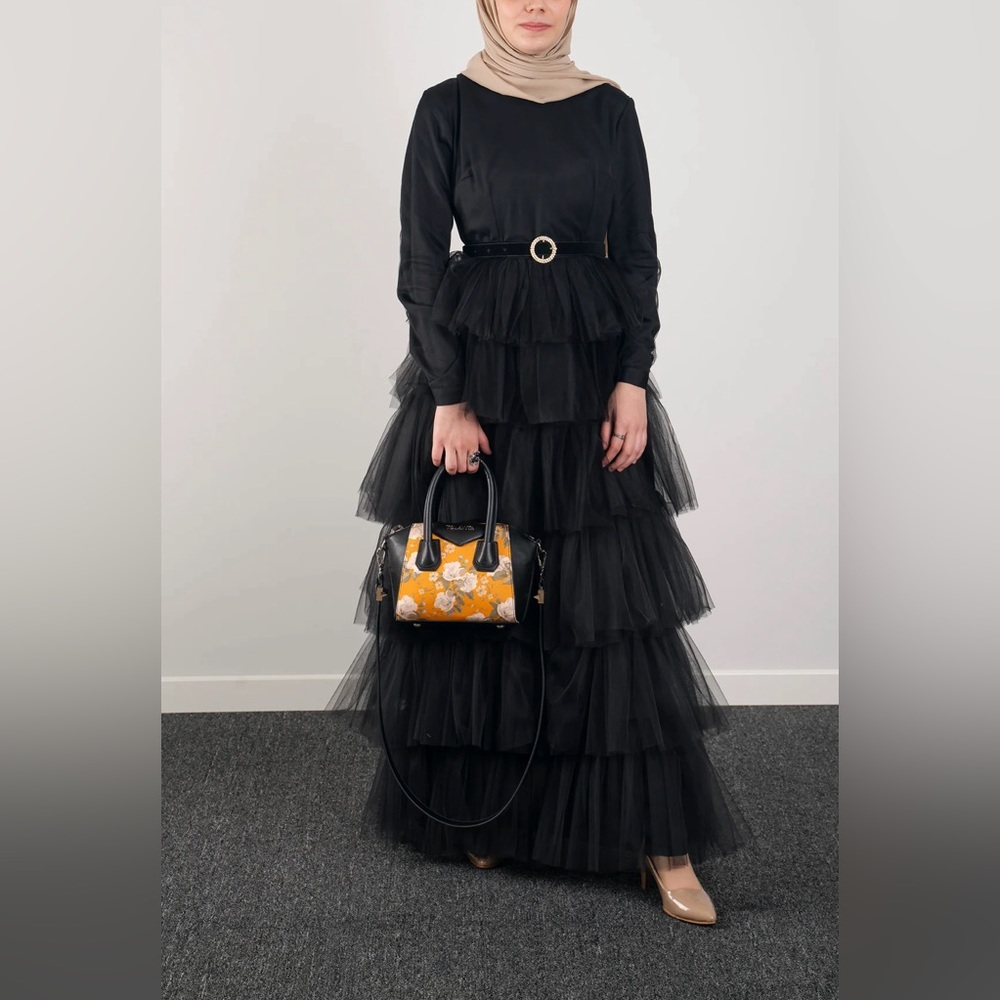 Royal Black Dress -Ruffled